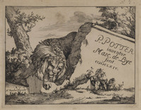 TvB G 0493
<br/>
Titelblad voor een serie van acht afbeeldingen van leeuwen
<br/>
<em>Bije, Marcus de (1639-ca. 1690)</em>